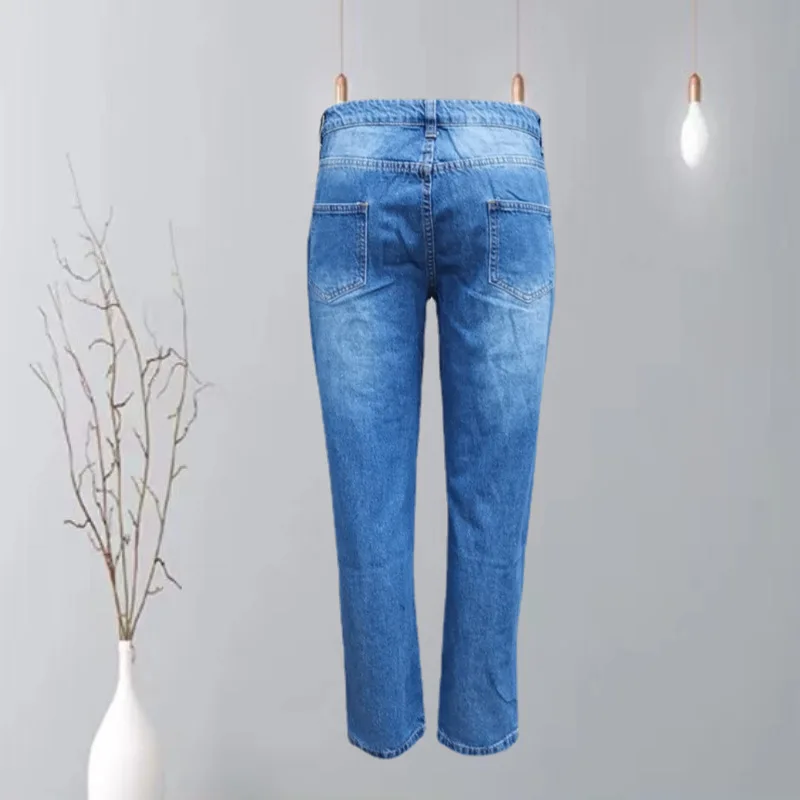 Lady July 4th Independence Day Ripped Straight Pants Women\'s Cuffs Blue  Skinny Jeans Girl Maid Trousers Ninth Pencil Pants - AliExpress