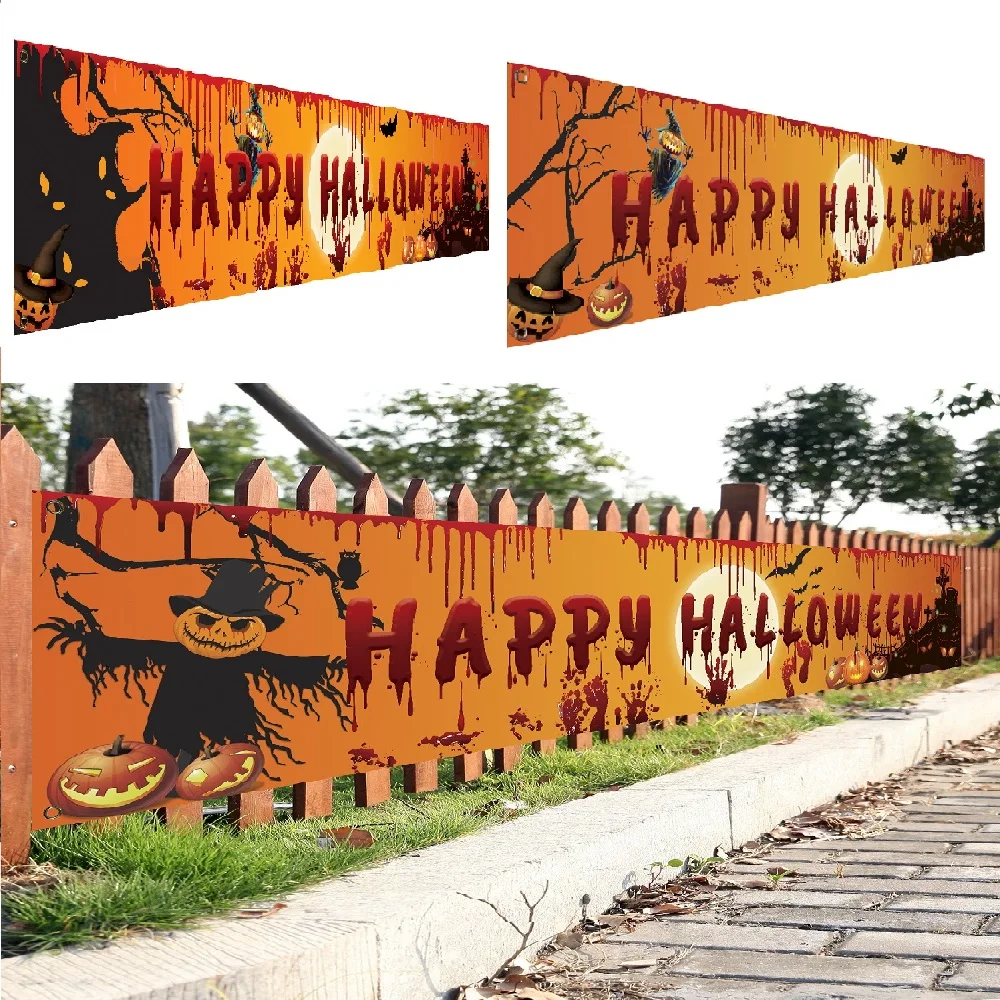 

250x48cm Latest Happy Halloween Banner Bloody Bat Pumpkin Ghost Print Party Backdrop Hanging Banner Halloween Decor