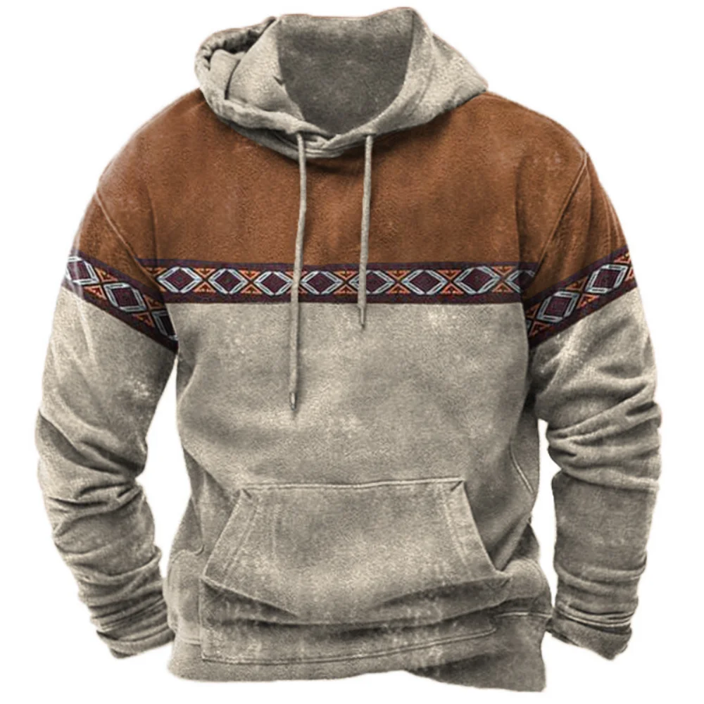 

Winter Men's Hoodie Vintage Style Sweatshirt Patchwork Print Streetwear Tops Oversized Casual Pullover Unisex Harajuku Clothing