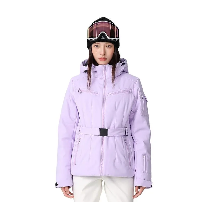 New Elastic Fabric Slim Fit Veneer Double Board Thick Quilted Ski Coat Women's Windproof Waterproof and Breathable Skiing Jacket