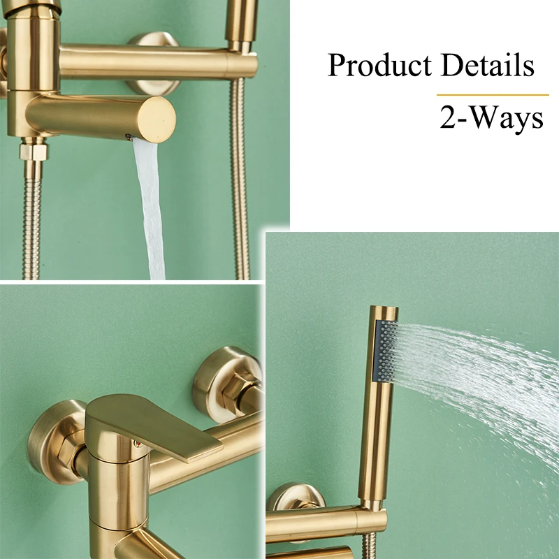 Bathtub Faucet Brass Wall Mounted Bathroom Shower Mixer Tap Single Handle Waterfall Mixing Spout Full Shower Set For Toilet 4
