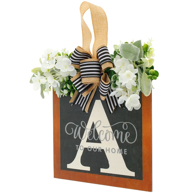 Vezetéknév A Bejárati Ajtó Koszorú Kreatív Üdvözlő Jel Rusztikus Levél Parasztház Csokornyakkendővel És Eukaliptusz Koszorúval - Image 2