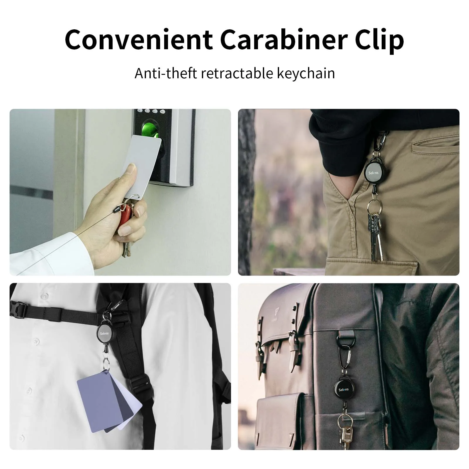 Selens Carabiner 2-in-1 Keychain Hook Backpack Climbing Snap Clip Lock Buckle Outdoor Camping
