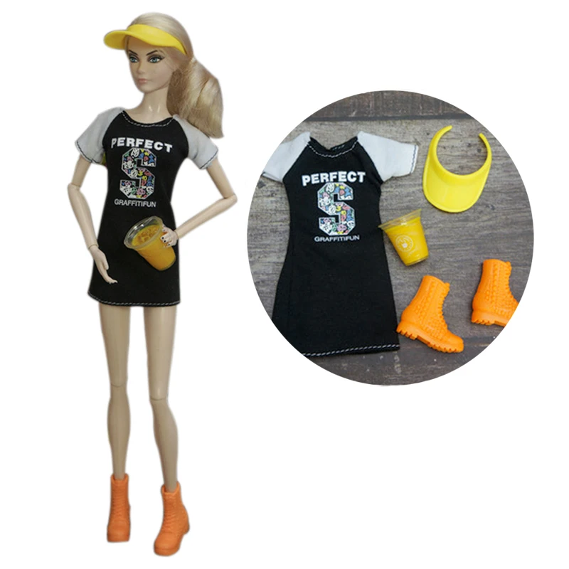Fashion Outfits For Barbie Doll Clothes Set For Barbie Shirt Pants Shoes Glasses Crown Purse Hat Toys 1/6 Dolls Accessories