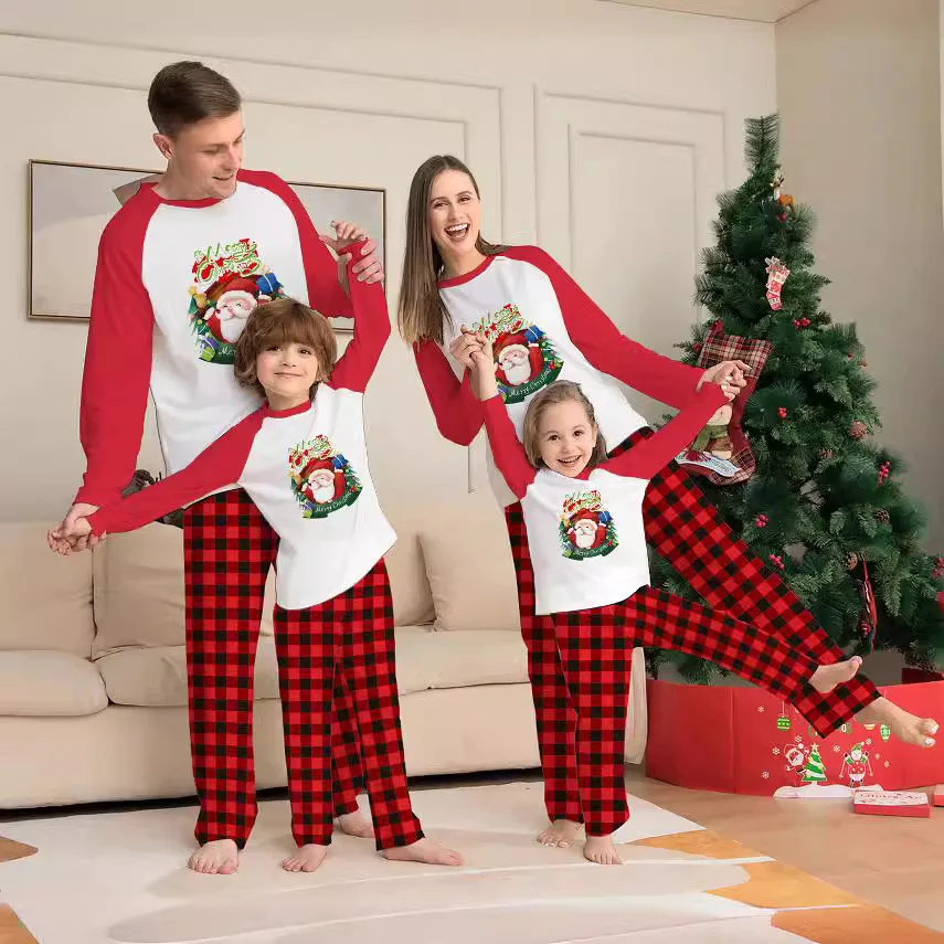 thumbnail image 1 of Pijamas navideños con estampado de árbol de Papá Noel, conjuntos familiares a juego, disfraces para bebés, niños y niñas, conjunto de ropa para madre, padre e hijos, pijamas suaves, 1 of 5