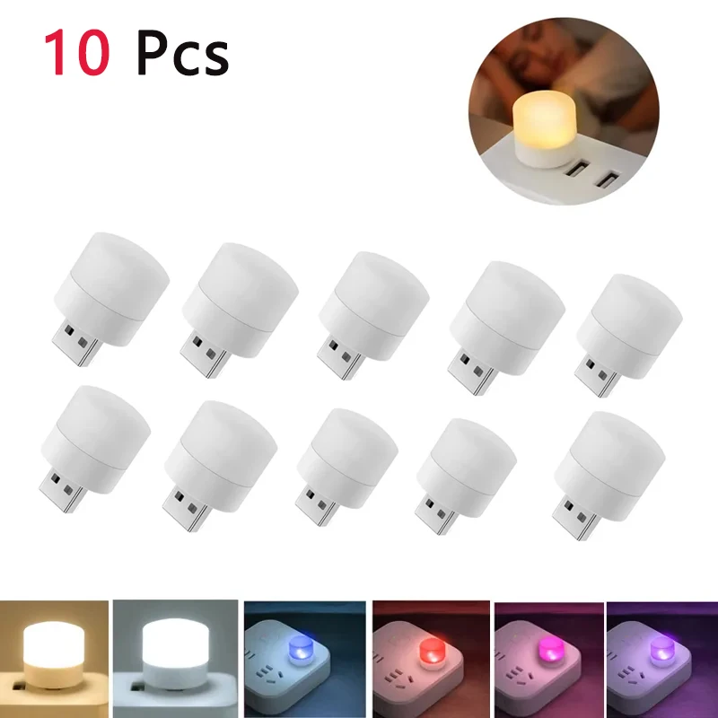 

10Pack Mini USB Plug Lamp Computer Mobile Power Charging USB Book Lamp Round Night Light LED Eye Protection Reading Light