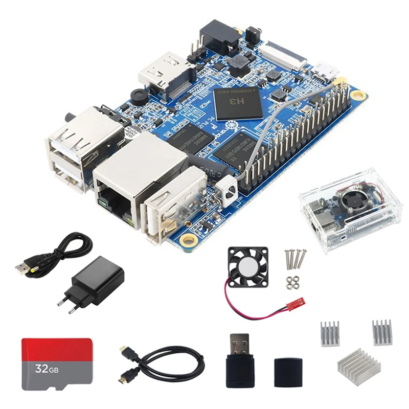 Orangepi PC Plus H3 1GB DDR3 8G EMMC   + ̽ +  + 濭 + HD ̺ + 32G SD + ī  + 