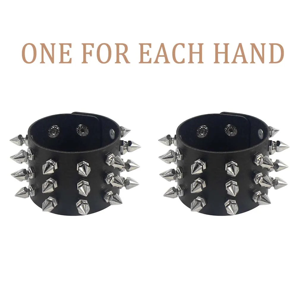 Leather Bracelet Vintage Three Row Cuspidal Spikes Rivet Stud Wide Cuff PU Punk Gothic Rock Unisex Men Jewelry