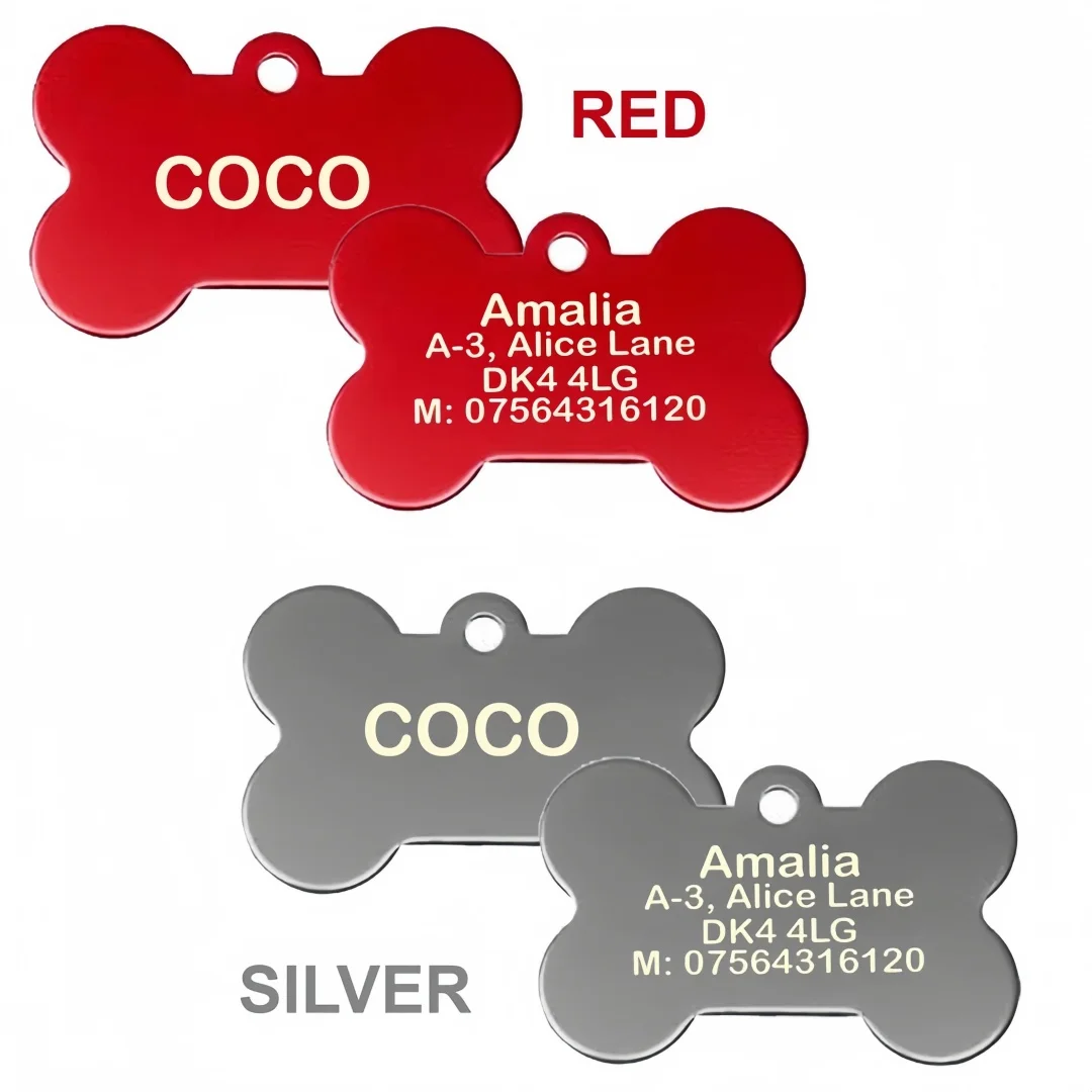 Personalized Pet ID Tag for Dogs & Cats - Deep Engraved Aluminum Collar Nameplate with Free Engraving | Address, Number
