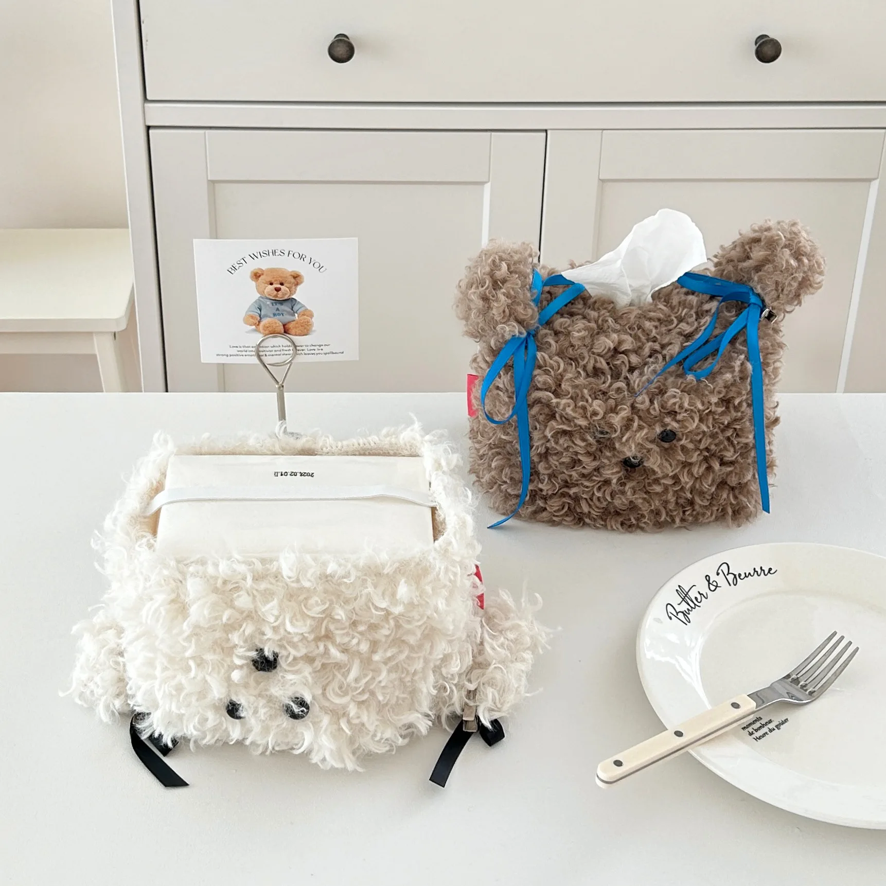Cute Plush Dog Tissue Box Creative Drawing Paper Box Dormitory Women's Home Living Room Desktop Tissue tissue dispenser tissue box