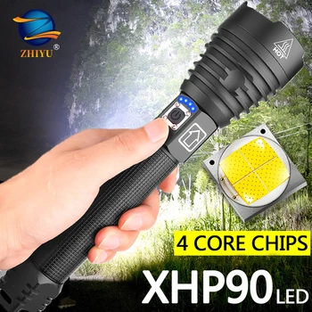 ZHIYU 강력한 손전등, XHP90, XHP50, USB 충전식 LED 토치, 대용량 26650 배터리, 방수 캠핑 조명