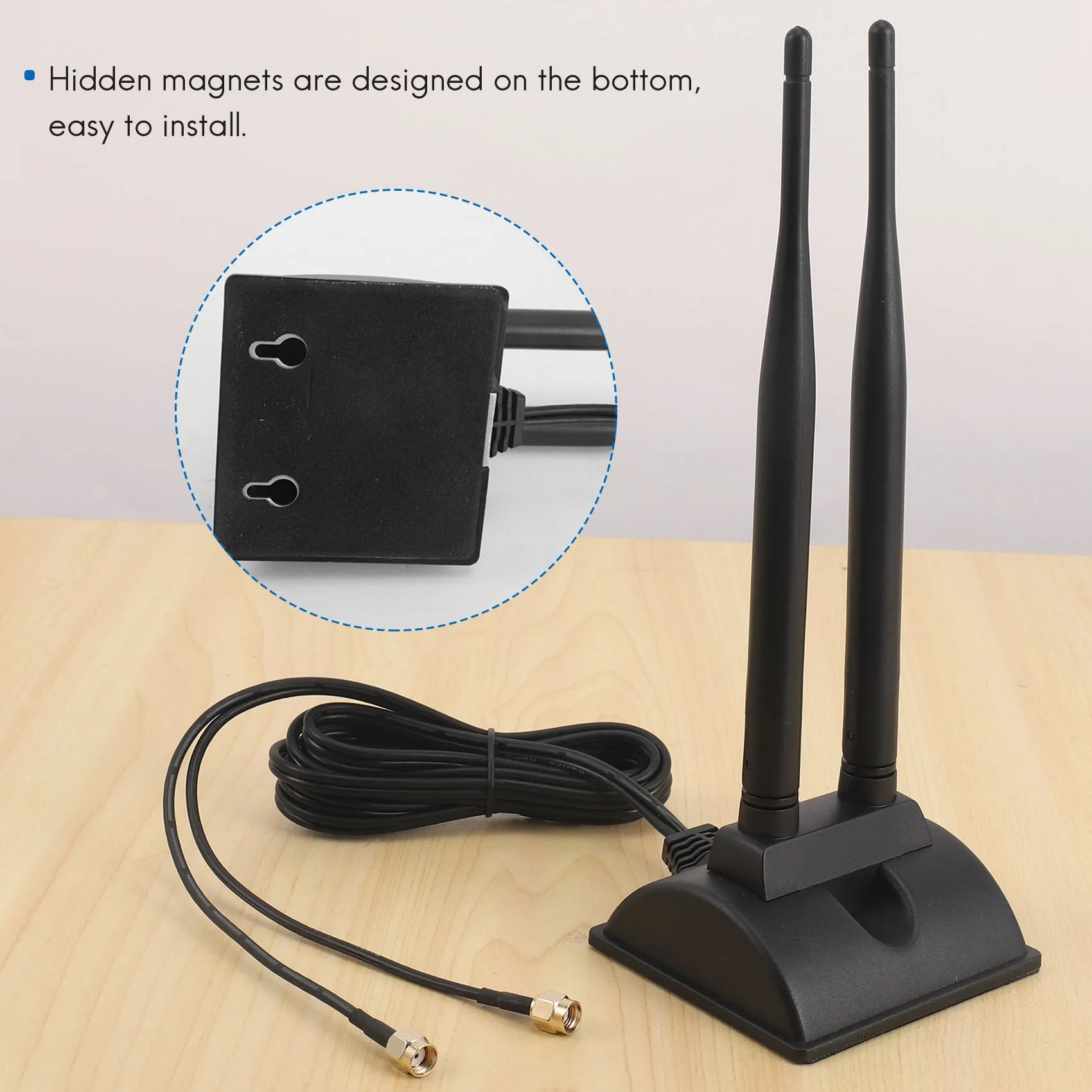 강력 추천-2.4G/5G 듀얼 밴드 안테나(6.5피트 연장 케이블 포함) 6DB 자기 베이스 무선 네트워크 카드 WIFI SMA 안테나