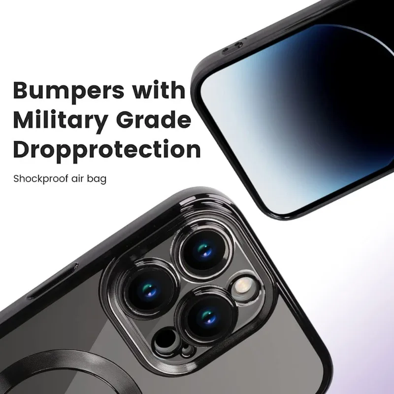 Desert Gold Wireless Charging Clear Case with Magnetic Electroplate Bumper Cover