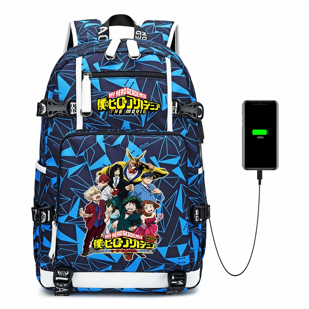 

My Hero Academia Anime School Bags Students USB Charging Laptop Backpack Women Men Travel Bags Teenager Rucksack