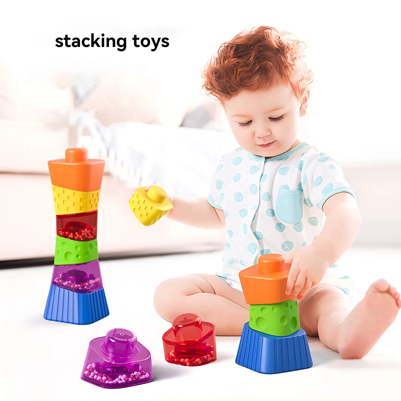 Stack toys Fun stack free to build a variety of shapes color built-in ball shaking sound toys