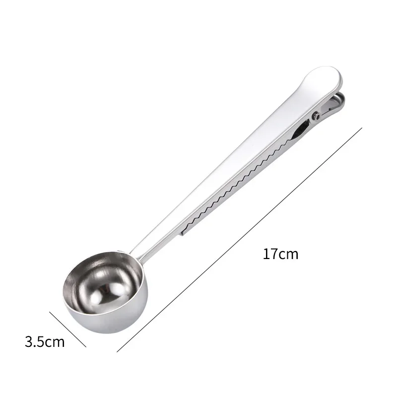 Two-in-one Stainless Steel Coffee Spoon Seal Clip Kitchen Coffee Scoop Food Seal Clip Multi-function Coffee Bean Measuring Spoon