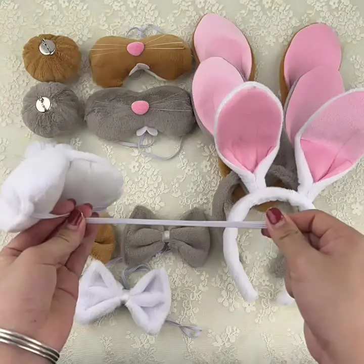 Sinmoe Set 6 Costumi Da Coniglietto Pasquale - Cerchietti Con Orecchie Morbide, Papillon E Coda Di Peluche - Accessori Per Feste, Cosplay E Giochi Di Pasqua Per Adulti