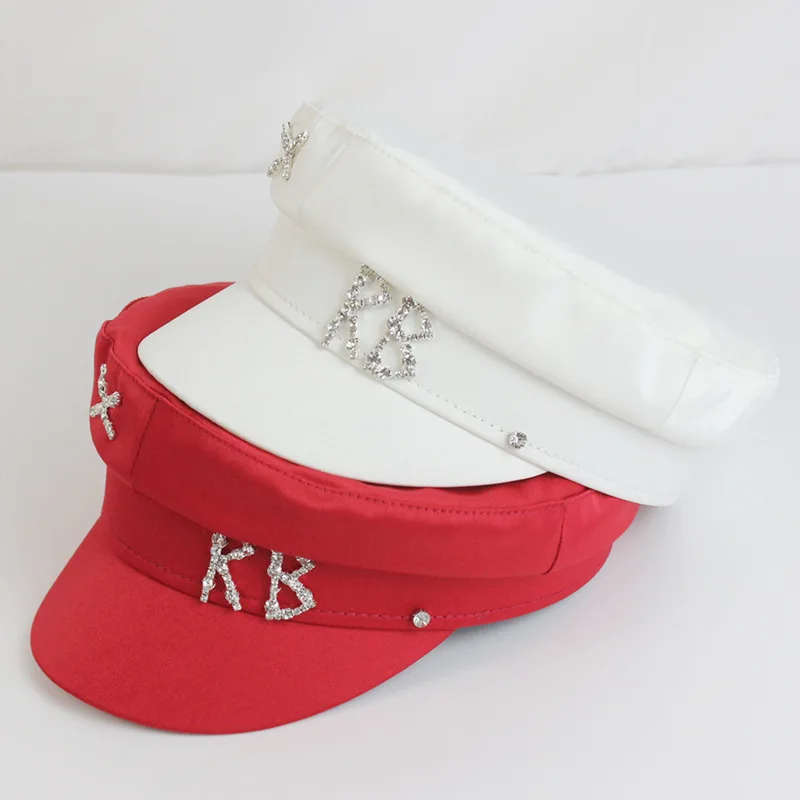 Brand Designer Satin Diamond R B Letter Newsboy Caps Women Flat Adjustable Beret Hats
