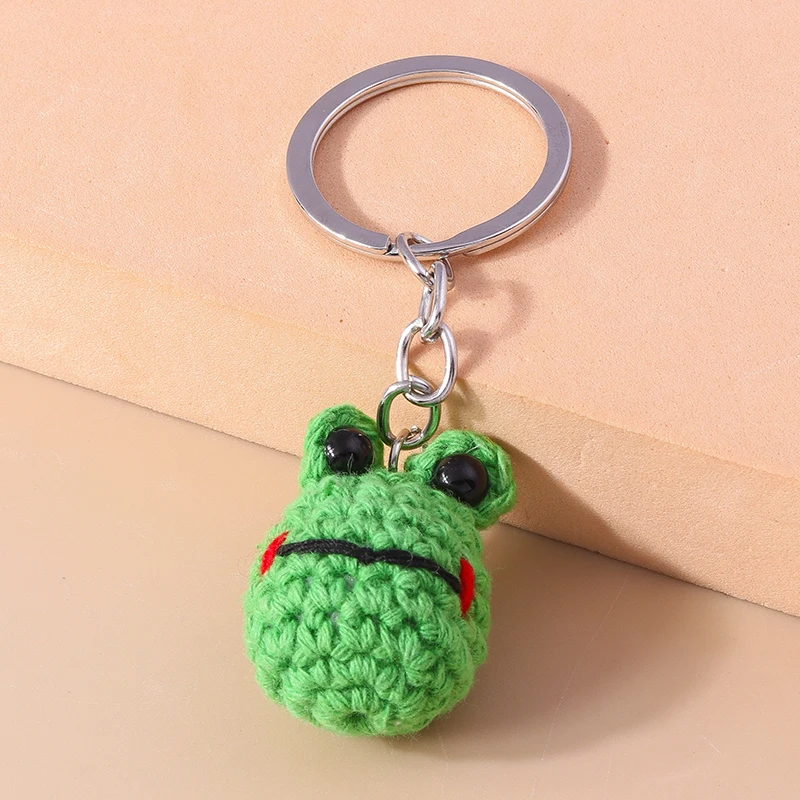 Cute Handmade Knitted Animal Keychain Crocheted Frog Keyring Pendant