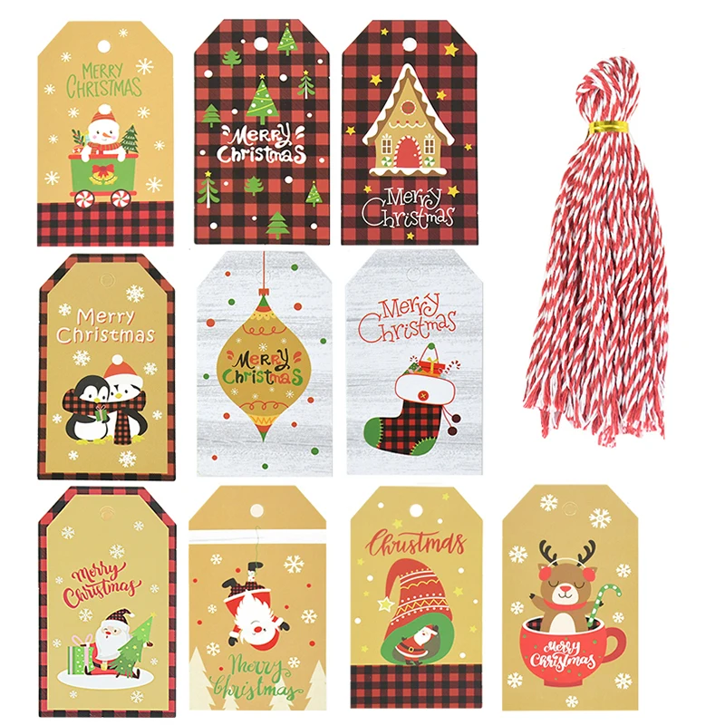 

50pcs Christmas Kraft Paper Tags Santa Claus Snowman DIY Crafts Labels Paper Cards Christmas Hanging Tag Gift Wrapping Supplies