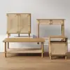 Rectangle Coffee Table with Storage 2-Tier Structure Solid Wood Legs Natural Seagrass Shelf Living Room Organization 4