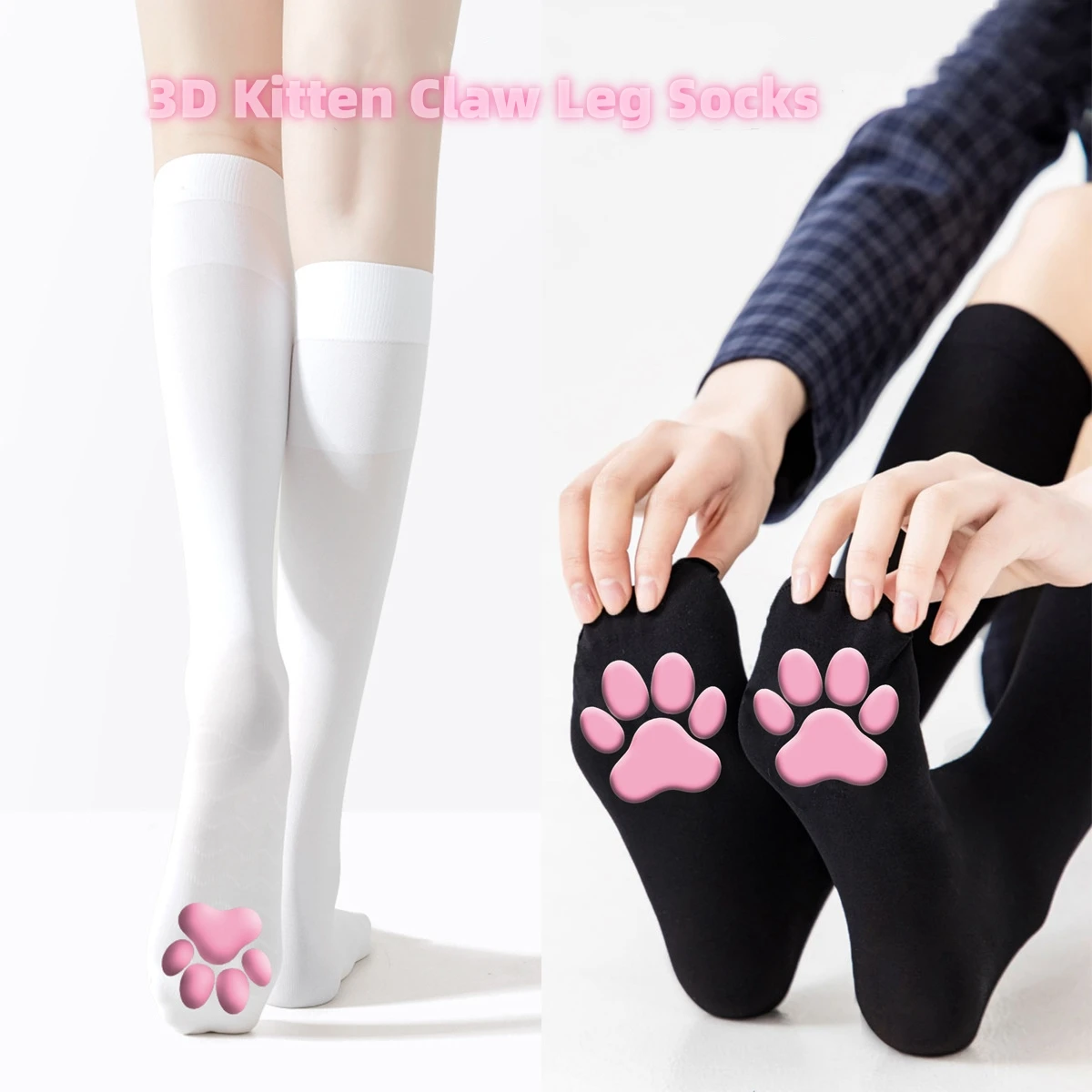 

Hot Cat Paw Pad Harajuku Leg Socks Pink Cute Lolita JK Girl Cosplay Silicone anti-skid 3D Kitten Claw Leg Socks For Scholl Girl
