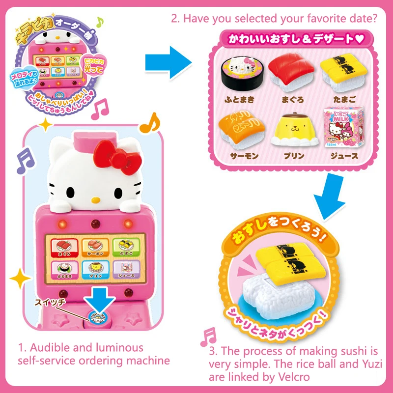 Sanrio Hello Kitty Kawaii Sushi Table Play House Kitchen Set Girls Eat Toys Anime Figure Pretend Play Toy For Children Girl Gift 4
