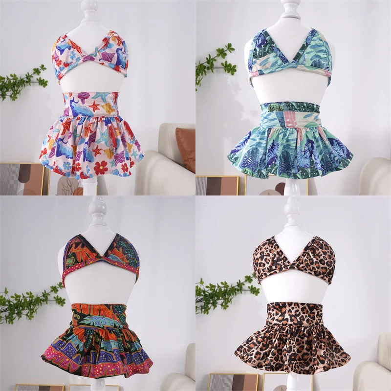 Fashion Leopard Pet Bikini Swimsuit Set for Small Dogs Schnauzer French Bulldog Summer Beach Skirts Female Dog Clothing