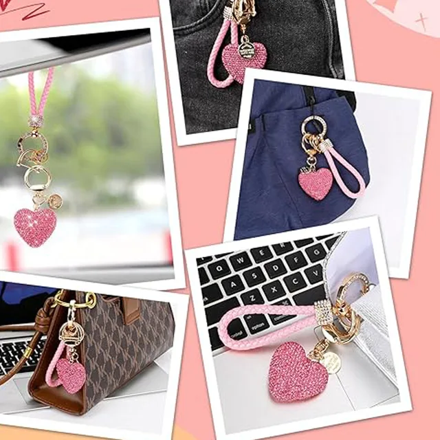 Portachiavi Auto Con Strass A Cuore - Brillante E Regalo Perfetto (Nero)