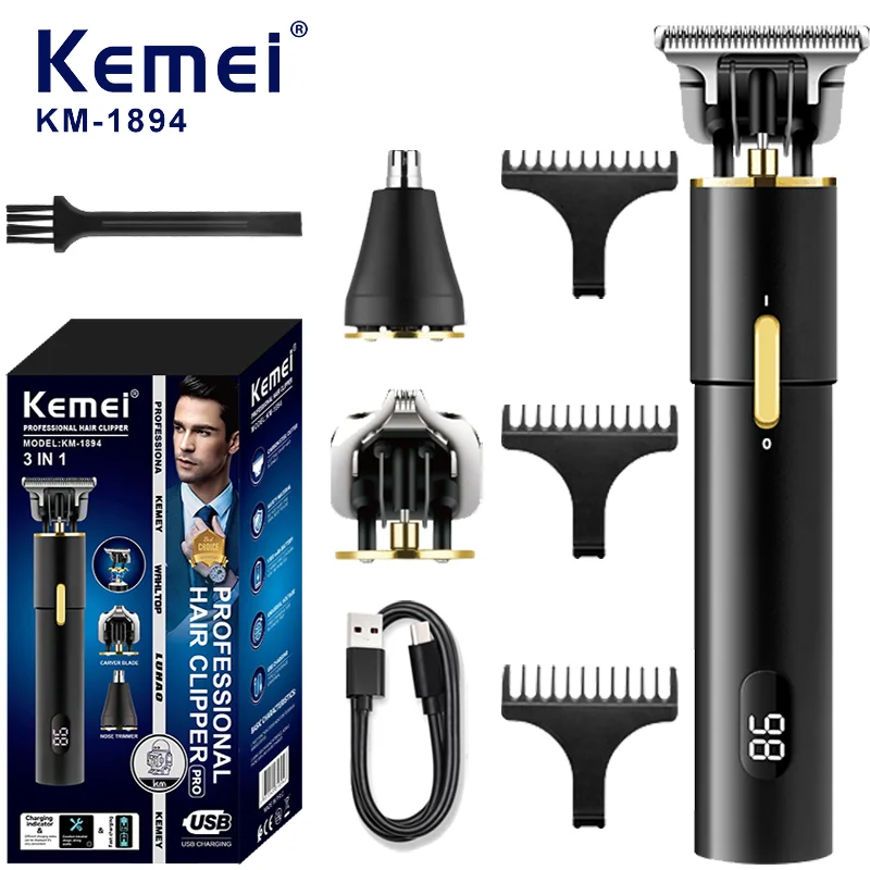 Kemei Beard Trimmer Hair Clipper for Nose Trimmer Electric Shaver Stainless Steel Blades for Painless Facial Body Hair Removal extended glue removal spatula with 10pcs metal plastic blades long handled scraper razor blade for paint glue adhesive remover