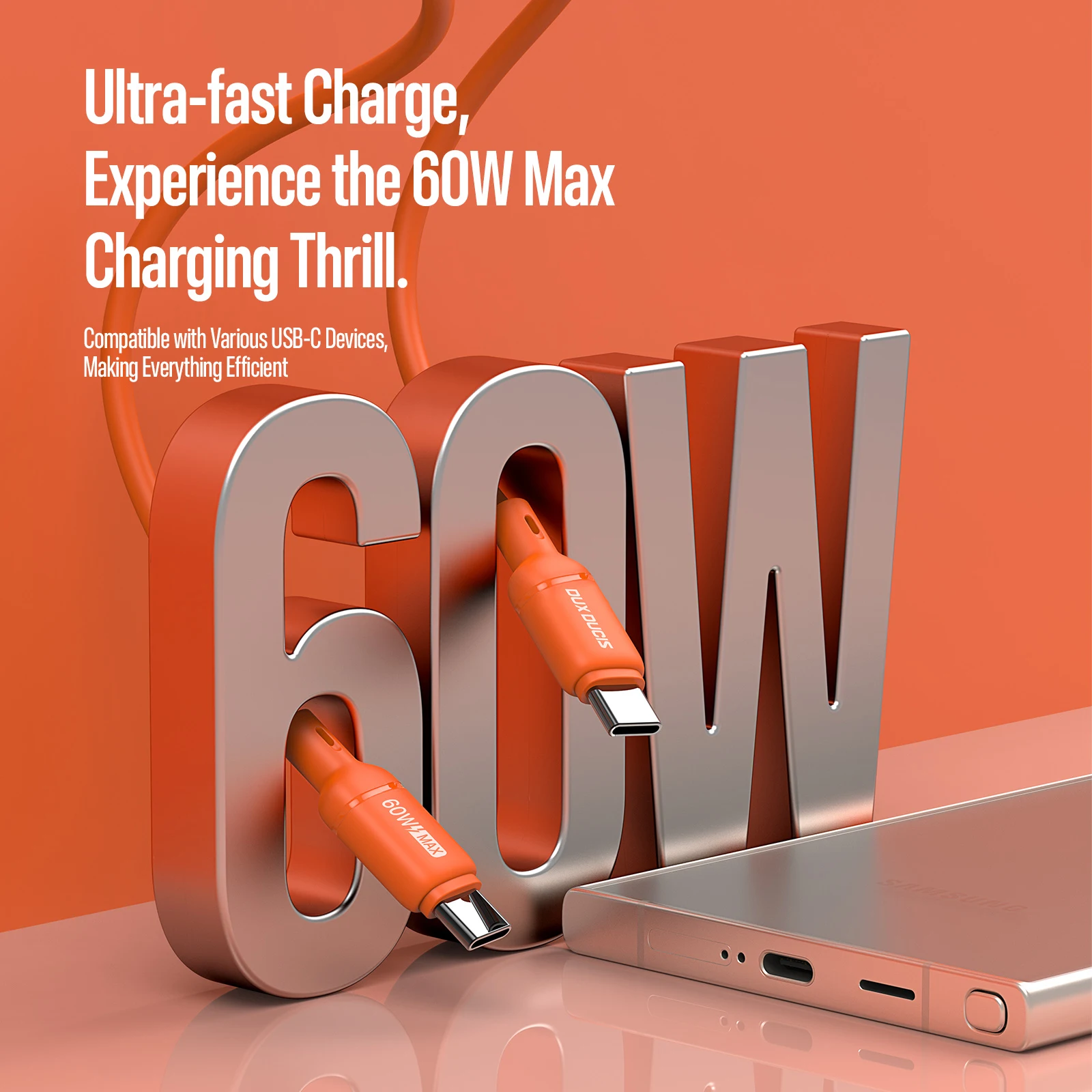 60W USB C to C & 27W Type-C to Lightning 케이블, DUX DUCIS 브레이디드 실리콘 고속 충전 데이터 케이블 (아이폰, 아이패드, 삼성, 픽셀용)