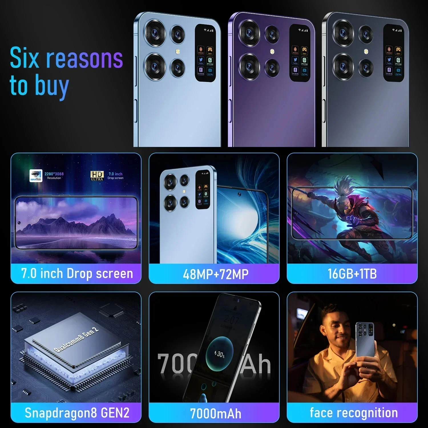 2024 new s24 ultra 4G 5G smartphone original 7000mAh 48+72MP mobile phones 16GB+1TB telefone 7.0inch Celular Unlocked cell phone