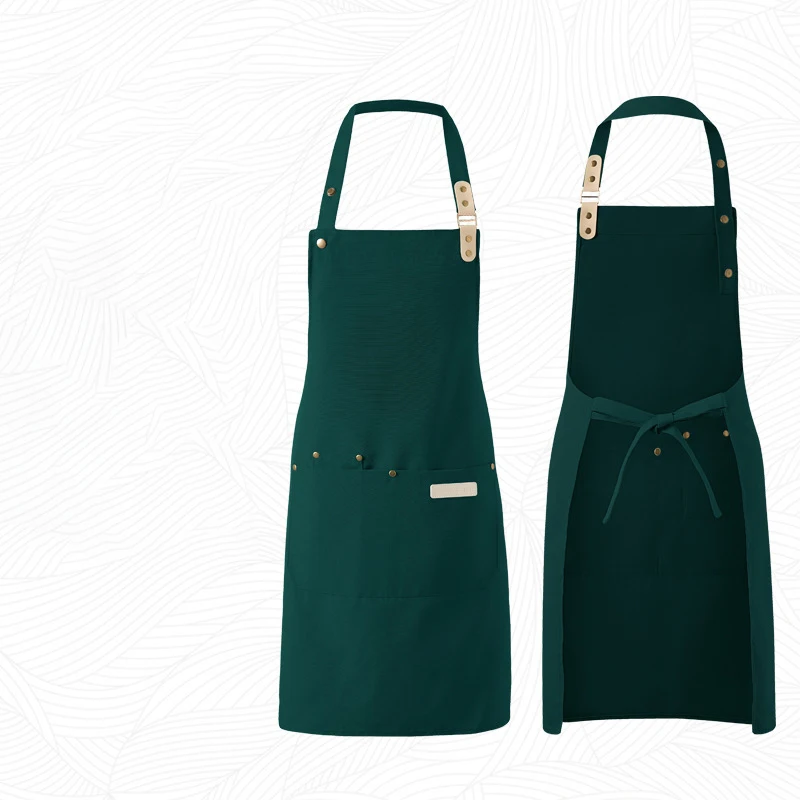 Einfarbige Unisex-Schürze mit Taschen, langlebige Küchenschürze zum Kochen, Backen, Café, Restaurant, Arbeitsuniform – Detail 5