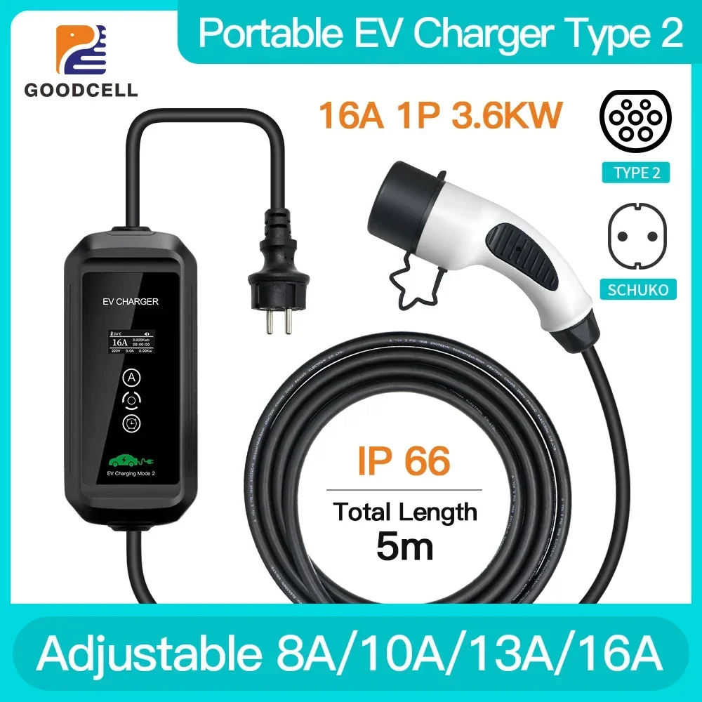 Caricabatterie Portatile Ev 16A 3.6Kw Tipo 2 Iec62169-2 Spina Wallbox Di Ricarica Per Veicoli Elettrici Domestici Con Cavo 5M