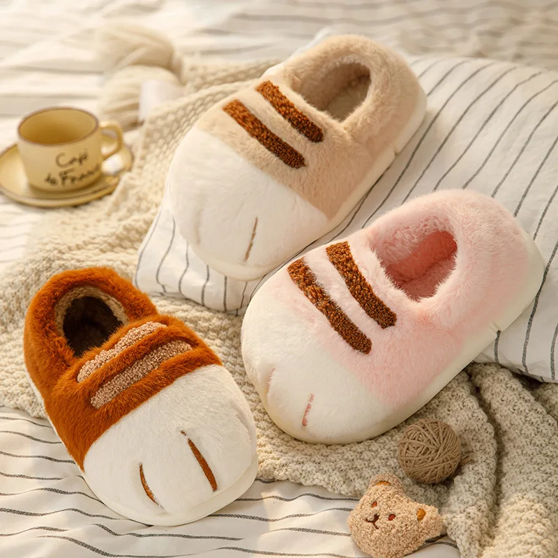 Newest cat paw feet slippers woman fluffy closed heel home shoes for women winter warm slip on animal claw slipper furry loafer 1