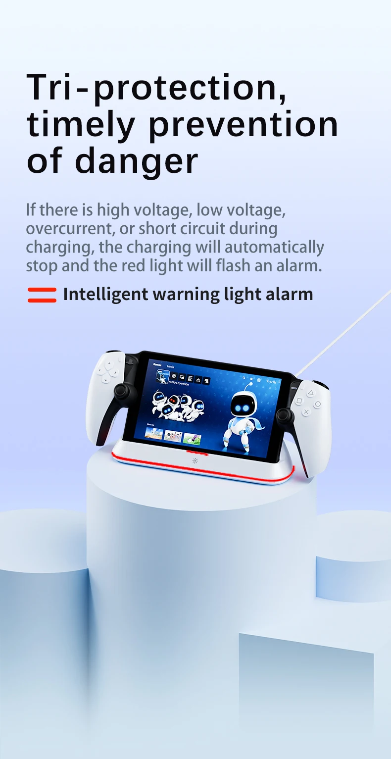 HONCAM Charging Dock Station for PlayStation Portal 7 RGB Light Modes Console Charger Stand with Tri-Protection Safety charging