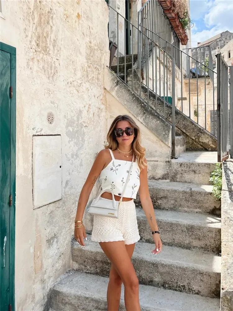 Ladies Fashion Women Summer Skirt Suits Printed Sleeveless Backless Crop Vest+Drawstring A-Line Skirt Women Two Pieces Female