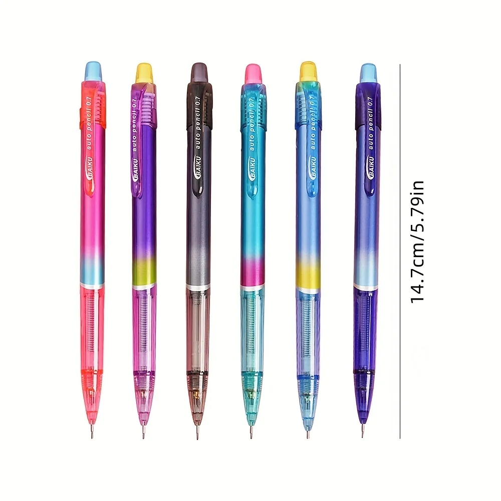 Random 6pcs Creative Rainbow Mechanical Pencil 0.5/0.7mm Replaceable Lead Automatic Pencil Art Painting Sketch Writing Supplies 6