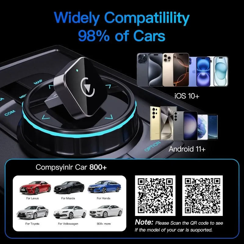 (Actualizado 2026) Adaptador Inalámbrico CarPlay para Apple iPhone y Android, Tamaño Pequeño, Conexión Rápida y Estable, Plug and Play 4