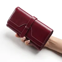 Genuine Leather Wallet for Women Long Clutch Bag Oil Wax Leather Retro Women's Multifunctional RFID Anti-theft Brush Wallets