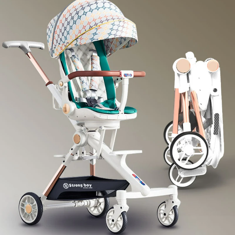 

High Landscape Can Sit or Lie Baby Trolley Portable Folding Two-way Baby Car 360° Seat Rotation Comfortable Shock Strollers