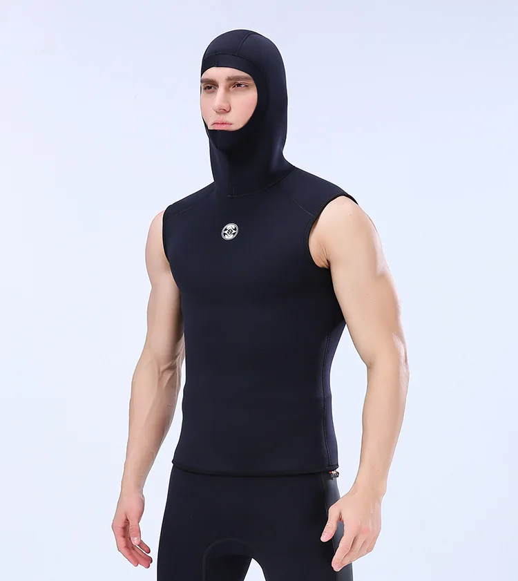 Description Picture 5 of itemNew Men's Diving Vest with Hood Sleeveless Neoprene Waterproof Surfing Diving Snorkeling Suit Spearfishing Vest 3mm