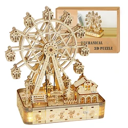 Enchanting LED Ferris Wheel Music Box: 3D Wooden Puzzle Kit & Decorative DIY Craft Gift (Ferris Wheel)