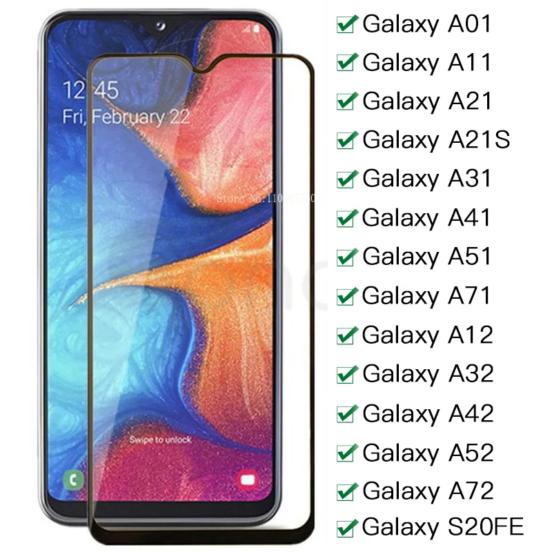 Закаленное стекло с полным покрытием для Samsung Galaxy A52 A12 A22 A32 A42 A72 A01 A11 A21 A21S A31 A51 A71 S20Fe, Защитное стекло для экрана