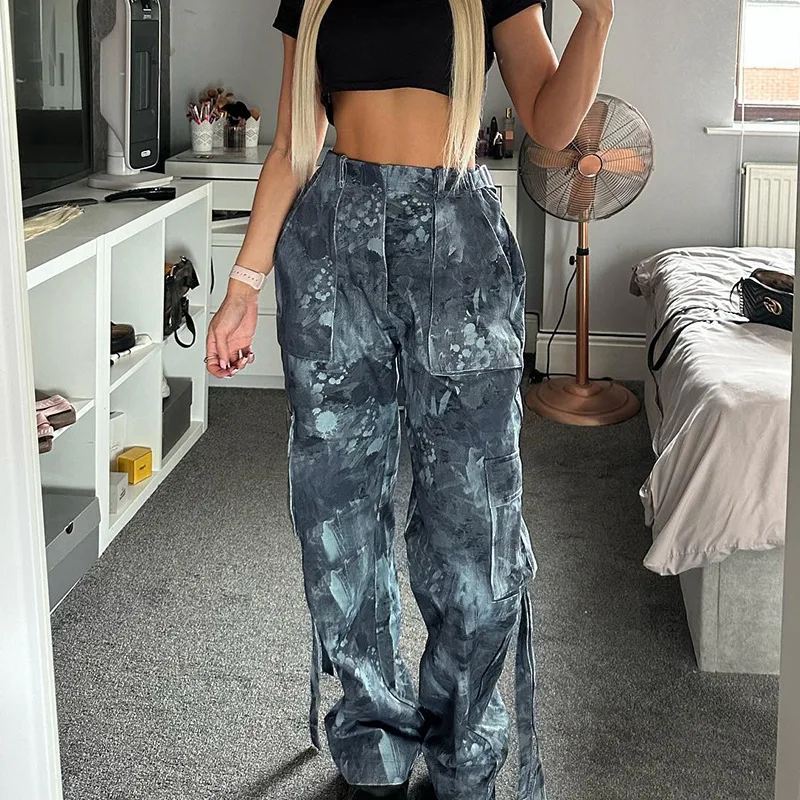 Cm.yaya Fashion Women Tie Dye 4-pocket Straight Cargo Pants 2023 Streetwear  Summer Ins Safari Style Trousers - Pants & Capris - AliExpress