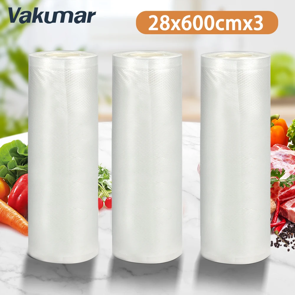 Vakumar-Rouleaux de sacs sous vide pour aliments, emballeur sous vide, haute qualité, 28cm x 600cm, lot de sacs frais, longue conservation