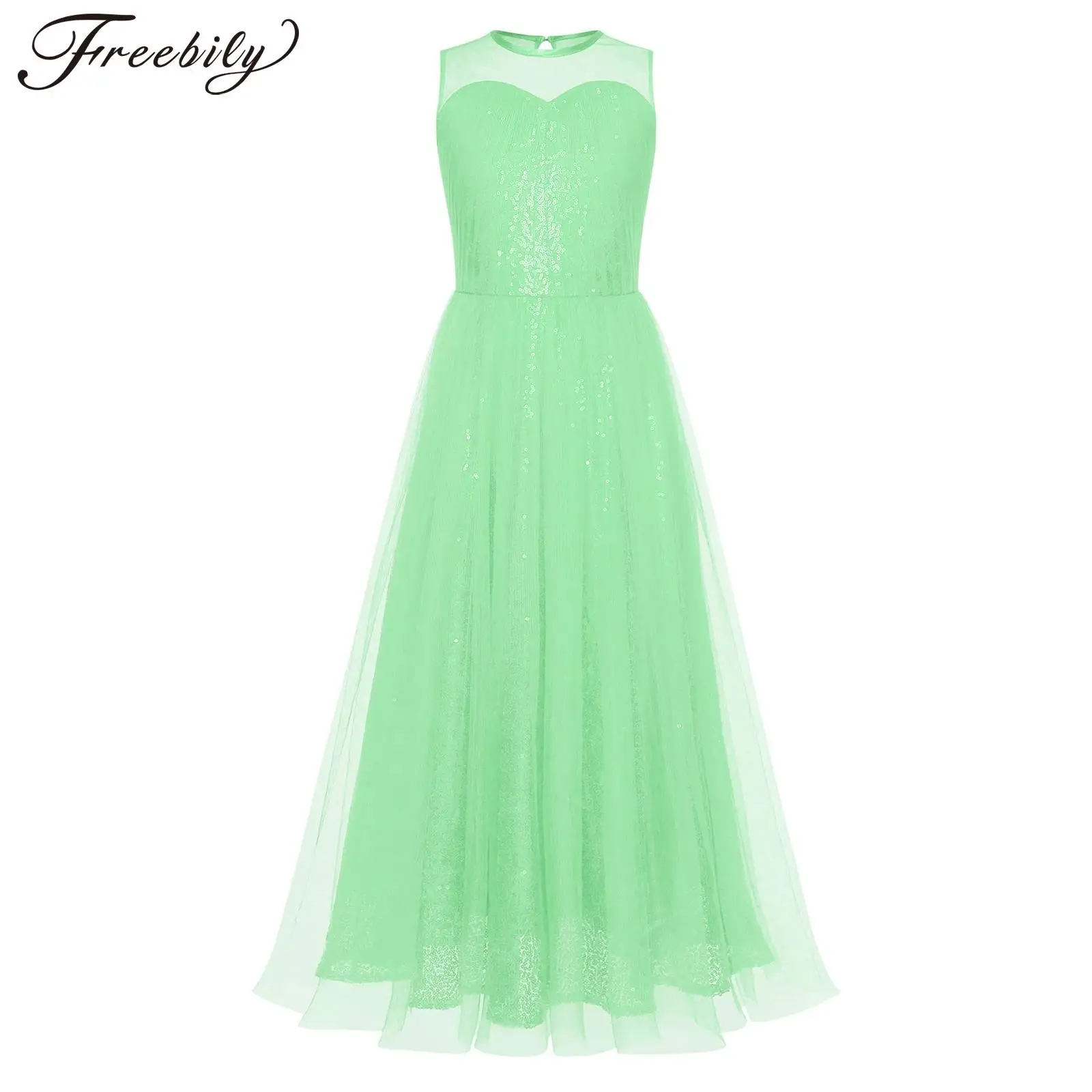 

Kids Girls Elegant Party Dress Children Sequins Tulle Performance Ball Gowns for Evening First Communion Ballroom Danccewear