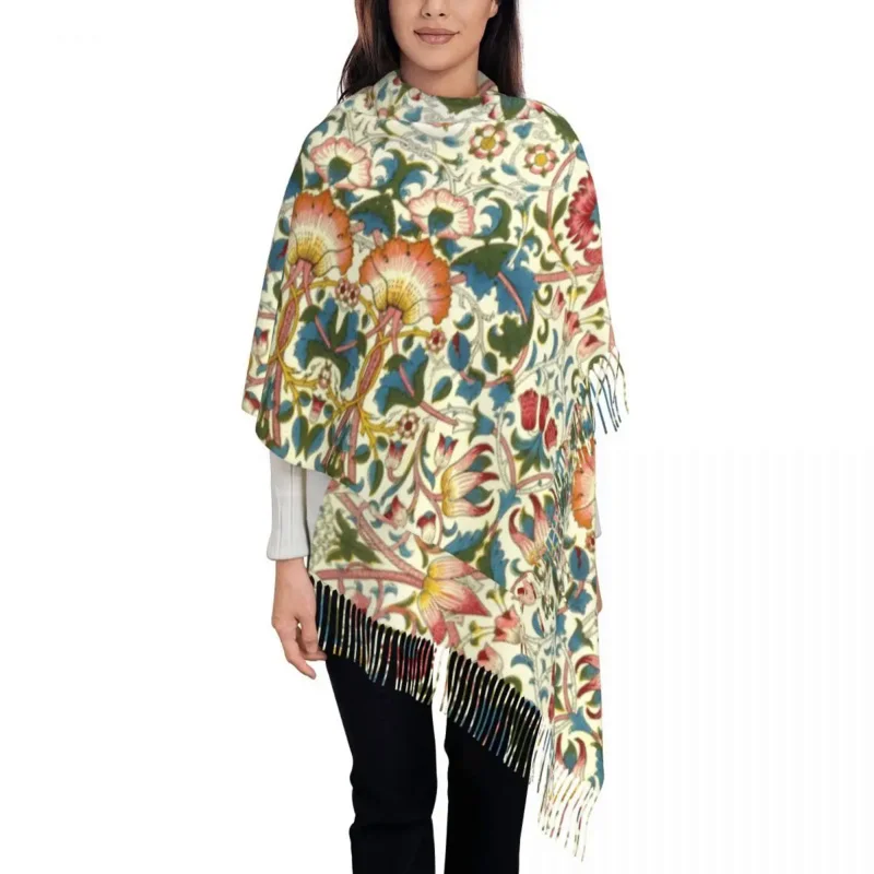 

William Morris Scarf Women Fashion Winter Shawl Wraps Floral Textile Pattern Tassel Wraps