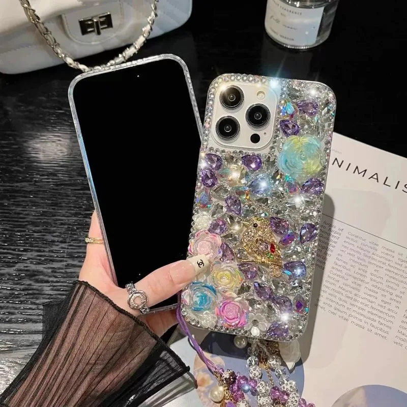 

Songs Birds Scent Flowers Diamond Phone Case with Chain, for Samsung S24 S20 Plus S21 FE S22 23 Ultra Note 20 10, Free Shipping