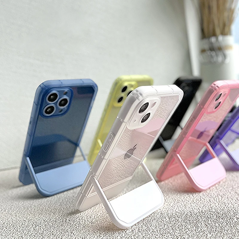 

Luxury Holder Stand Bracket Transparent Silicone Phone Case For iPhone 14 13 12 Pro Max 11 7 8 Plus X XS XR SE3 Clear Soft Cover